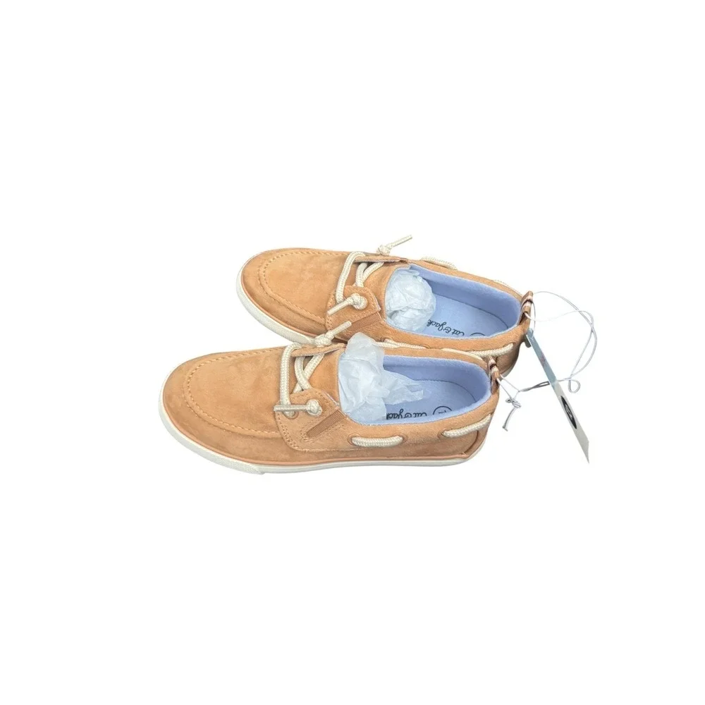 Cat & Jack Boys Tan Boat Shoes‎ Faux Suede Moc Toe Loafers Size 6 Kids NEW